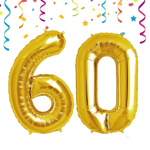 FUNXGO® Folienballon Zahl 60 Gold - Riesenzahl Ballon ca.100 cm - fliegt mit Helium - 60 geburtstag luftballon - Deko zum Geburtstage, Party, Hochzeiten - Ballon 60 Gold von FUNXGO
