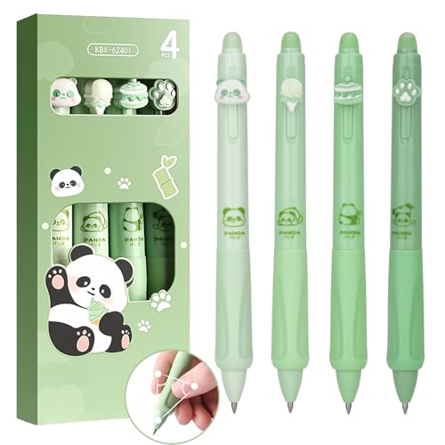 DealKits Radierbarer Kugelschreiber, 4 Stück Kuli Radierbar, Themen Panda, Eiscreme, Kuchen, Bärenklau, Kugel am Ende zum Entfernen der Tinte - Blau, Spitze 0,5 mm, Wärmeempfindliche Radierstifte von DealKits