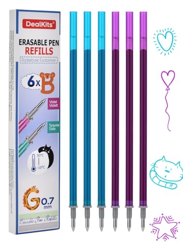 DealKits Ersatzminen für Radierbare Stifte - Kompatibel mit Legami - 3x Violett + 3x Grün - 0,7mm Nachfüllminen Tintenroller für Legami Radierbare Stifte, Ideal für Schule, Büro & Kreatives Schreiben von DealKits