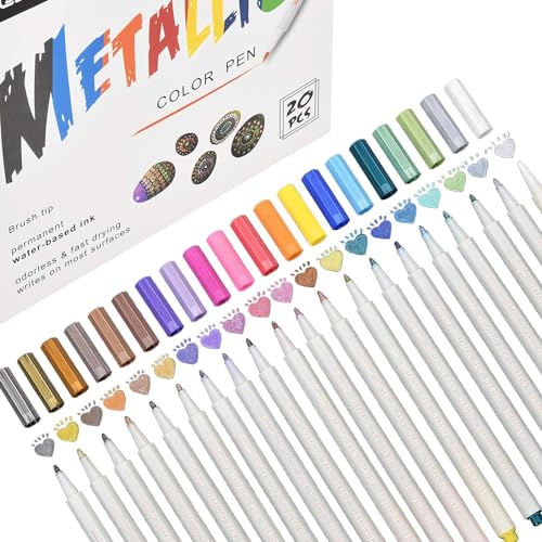 DealKits Permanent Metallic Marker Stifte, 20 Farben Premium Metallischen Stift Pens für Kartenherstellung DIY Fotoalbum Gästebuch Hochzeit Papier Glas Kunststoff Stein - 1MM von DealKits