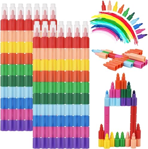 DealKits 14 Stück Stapelbare Wachsmalstifte, 10 Farben Baustein Buntstifte, Sicherheit und Ungiftig Regenbogen Stift ideal Kleine Geschenke als mitgebsel kindergeburtstag von DealKits