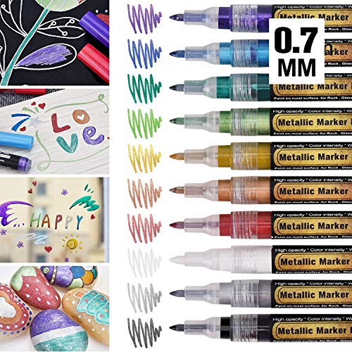 Metallic Marker Stifte mit Dünner Spitze, 0,7mm Permanent Superfein Metallischen Stift, 10 Farben Pens für Kartenherstellung Diy Fotoalbum Scrapbooking Gästebuch Hochzeit Papier Kunststoff Stein von DealKits