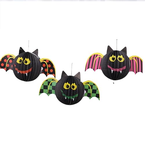 3 Stück Fledermaus für Kinder Halloween Deko aus Papier Innen Laterne Decor in 3 Farbe Junge Mädchen Gruselig Halloween Kinder Party von Deauparkoty