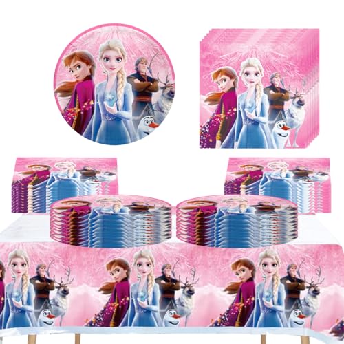 DecPtyTa Dekoration Geburtstag frozen Prinzessin Partygeschirr Set Geburtstag Papierteller elsa Servietten Tischdecke Geeignet für 20 Personen von DecPtyTa