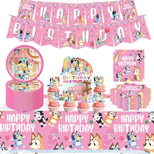 DecPtyTa Geburtstag party set Geburtstagsdeko Teller Serviette Tischdecke Kuchendekoration Happy Birthday Banner Geeignet für 20 Personen Geburtstagsdeko (B) von DecPtyTa