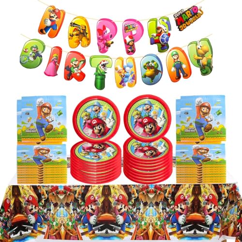 DecPtyTa Gebutstag Party Set,Geburtstagsdeko Geschirr Teller Servietten kindergeburtstag tischdecke Happy Birthday Girlande Banner,Geeignet für 20 Personen (B-20 Personen) von DecPtyTa