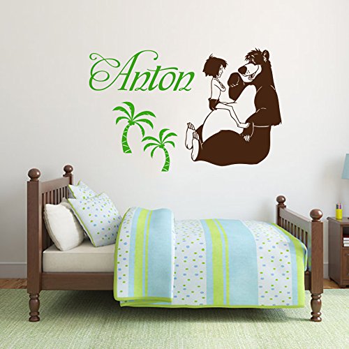 Vinyl Wandtattoo Dschungelbuch Jungle Book Mowgli Bär Balu und Mogli mit Namen Mädchen Junge Kinder Rudyard Kipling Buch Jungle Tanz Baloo Wandaufkleber Wandsticker Wanddekoration Kinderzimmer A603 von DecalStoreVienna