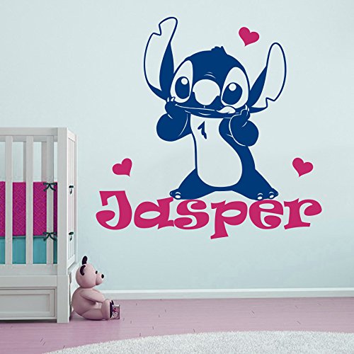 Vinyl Wandtattoo Lilo und Stitch mit Namen für Mädchen Junge Kinder Initiale Brauch Personifiziert Monogramm Ohana Wandaufkleber Wandsticker Wanddekoration Kinderzimmer Babyzimmer Spielzimmer A405 von DecalStoreVienna