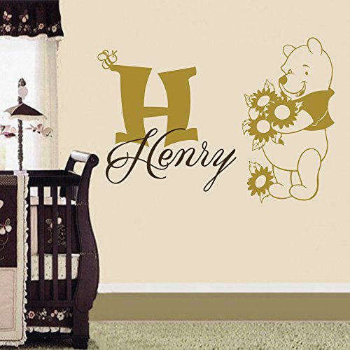 Vinyl Wandtattoo Personalisierter Name Monogramm Winnie Puuh the Pooh mit Namen für Mädchen Junge Kinder Baby Bär Wandaufkleber Wandsticker Wanddekoration Dekoration für Kinderzimmer Babyzimmer A522 von DecalStoreVienna