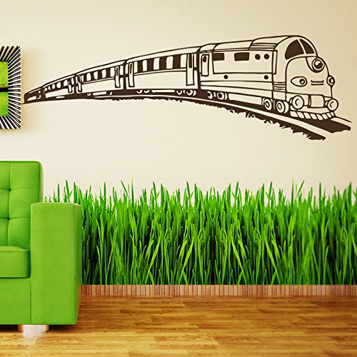 Vinyl Wandtattoo Welt Zug Lokomotive Kinder Eisenbahn Wandaufkleber Wandsticker Wanddekoration Fototapete Dekoration für Kinderzimmer Schlafzimmer Wohnzimmer Arbeitszimmer Kabinett Zimmer M128 von DecalStoreVienna