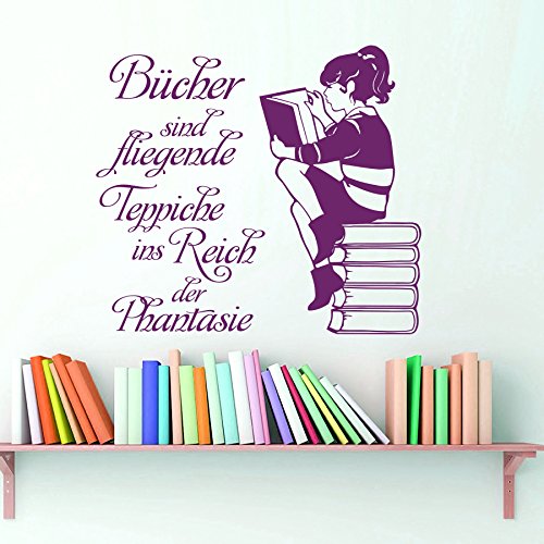 Vinyl Wandtattoo Zitat Bücher sind Fliegende Teppiche ins Reich der Phantasie Motivation Lektüre Lesen Wandaufkleber Wandsticker Wanddekoration Fototapete Kinderzimmer Arbeitszimmer Kabinett Büro A569 von DecalStoreVienna