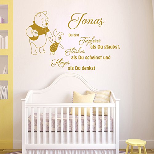 Vinyl Wandtattoo Zitat Du bist Tapferer Als Du Glaubst Stärker Als Du Scheinst und Klüger Winnie Puuh the Pooh mit Namen für Kinder Baby Wandaufkleber Wandsticker Wanddekoration für Kinderzimmer A624 von DecalStoreVienna