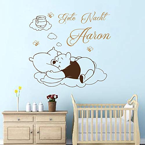 Vinyl Wandtattoo Zitat Sweet Dreams Winnie Puuh the Pooh Bienen Honig Gute Nacht mit Namen für Mädchen Junge Kinder Wandaufkleber Wandsticker Wanddekoration Schlafzimmer Kinderzimmer Babyzimmer A650 von DecalStoreVienna