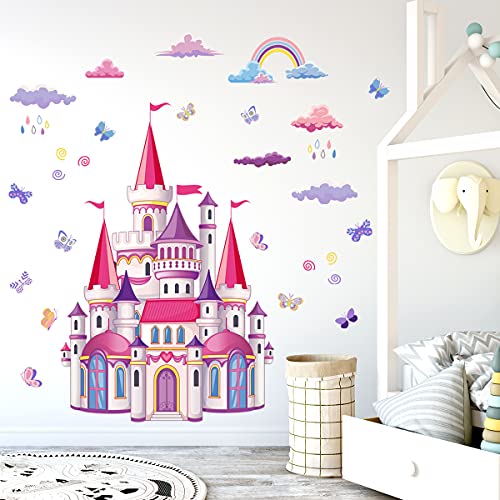 Wandtattoo Schloss Wandaufkleber Wolke Schmetterling für Mädchen Schlafzimmer Kinderzimmer Dekoration von decalsweet