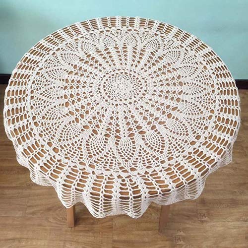 70-110cm Handgemachte Häkelarbeit Runde Tischdecke Spitze Tischdecke Tasse Matte Tischset Shabby Vintage Gehäkelte Tischdecke Baumwolle Durchmesser100cm WeißTischdecke von Decanyue