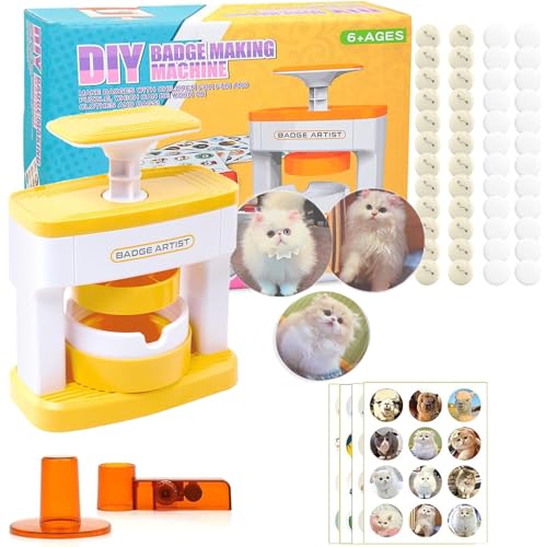 Dechoga Buttonmaschine Badge Machine 55mm (2.16Zoll) Drücken Sie den DIY Button Press Machine Neueste Pin Badge Making Kit mit 48 Kunststoff-Button-Teilen & Kreisschneidern für Children DIY Gifts von Dechoga