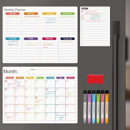 Magnetischer Kalender für Kühlschrank, trocken abwischbarer Kalender, Whiteboard-Set für Kühlschrank mit 6 Markern und Radiergummi, Kühlschrankplaner, Kalender für Wand und Kühlschrank, Organisation von Dechoga