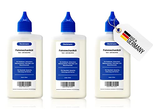 3x 100 ml Flasche Feinmechaniköl Nähmaschinenöl Universalöl - Niedrige Viskosität - Harzt nicht & geruchsneutral - Ideal für feinmechanische Komponenten, Scharniere, Türen, Fenster, Elektro-Rasierer von Deckmann