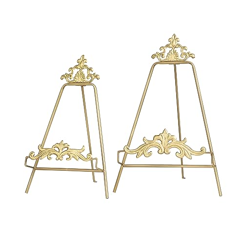 Deco 79 Tisch-Staffelei aus Metall, kunstvolle arabeske, 40,6 cm, 35,6 cm hoch, goldfarben, 2 Stück von Deco 79