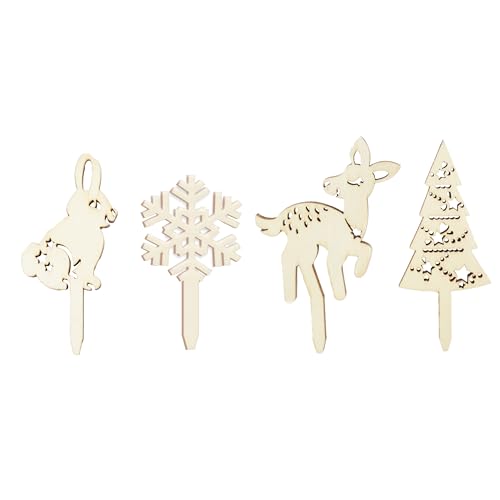 Déco Relief - 48 Cake Toppers aus Holz – 12 Kaninchen + 12 Flocken + 12 Rehkitz + 12 Tannen – Dekoration für Kuchen, Holz, Cupcakes – DR50355 von Déco Relief