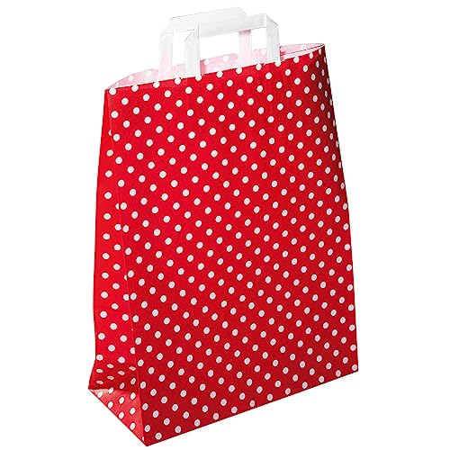 Geschenk-Papier-Tragetaschen Set á 50 Stück, rot mit weißen Punkten 40 x 32 x 12 cm Geschenkverpackung Geschenk-Taschen von Deco Woerner