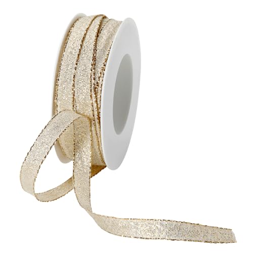 Goldenes Geschenkband mit Drahtkante 10 mm x 20 m Stoffband aus Polyester Deko Glitzer Metalleffekt von Deco Woerner