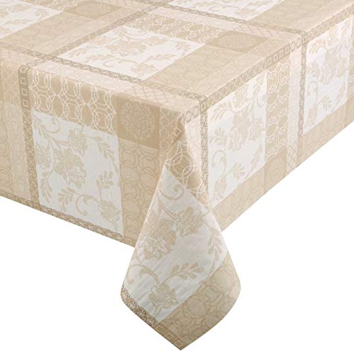 100% Baumwolle Meterware Tischdecke Stofftischdecke Breite und Länge wählbar Torino Jacquard Beige 130 x 350 cm Eckig Lotus Effekt von DecoHomeTextil Heimtextilmanufaktur