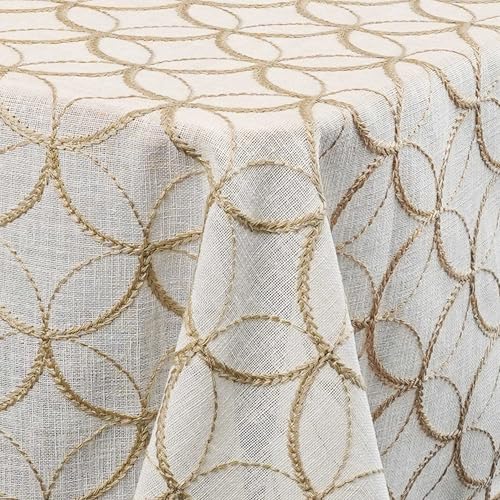 DecoHomeTextil Heimtextilmanufaktur Decorativo In Lino Organza Leinen Tischläufer mit dezenter Stickerei Creme Champagner Eckig 40 x 140 cm pflegeleicht von DecoHomeTextil Heimtextilmanufaktur