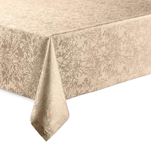 Hochwertige Tischdecke mit Saumrand Harmony Champagner Eckig 130 x 280 cm pflegeleicht von DecoHomeTextil Heimtextilmanufaktur