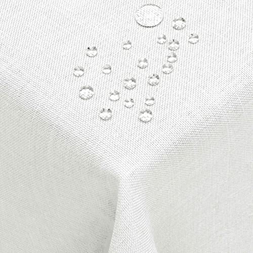 Leinen Optik Tischdecke Tischtuch Tafeldecke Leinendecke Abwaschbar Wasserabweisend Eckig 110 x 110 cm Weiss Fleckschutz Pflegeleicht mit Saumrand Leinentuch von DecoHomeTextil Heimtextilmanufaktur