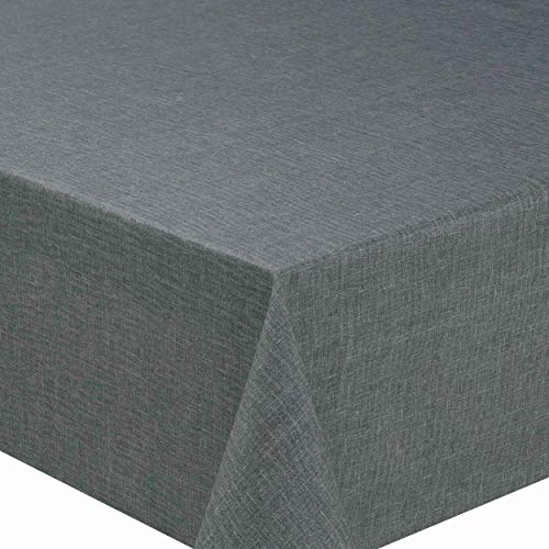 PEY Meterware Stoff Tischdecke Leinenstruktur Lotus Effekt Abwaschbar Anthrazit Grau An Breite & Länge wählbar 140 x 340 cm von DecoHomeTextil Heimtextilmanufaktur