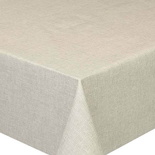 PEY Meterware Stoff Tischdecke Leinenstruktur Lotus Effekt Abwaschbar Beige Sand Breite & Länge wählbar 130 x 210 cm von DecoHomeTextil Heimtextilmanufaktur