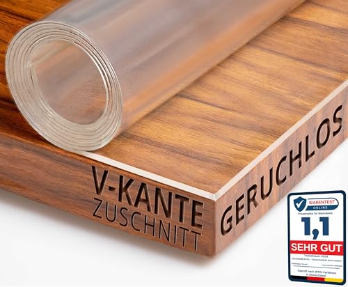 Transparent Tischfolie Schutzfolie Folie leicht mattiert Abgeschrägte V-Kante Eckig 100 x 140 cm Tischdecke Maschinenzuschnitt geruchsneutral von DecoHomeTextil Heimtextilmanufaktur