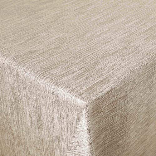 Wachstuch Robuste Leinen Prägung Pro RUND OVAL ECKIG Breite & Länge wählbar Beige Sand Eckig 110 x 380 cm abwaschbare Tischdecke Gartentischdecke von DecoHomeTextil Heimtextilmanufaktur