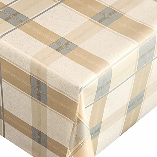 Wachstuch Wachstischdecke Tischdecke Größe wählbar Unverwüstlich Brilliant Quadro Beige Blau Eckig 110 x 110 cm abwaschbar Gartentsichdecke von DecoHomeTextil Heimtextilmanufaktur