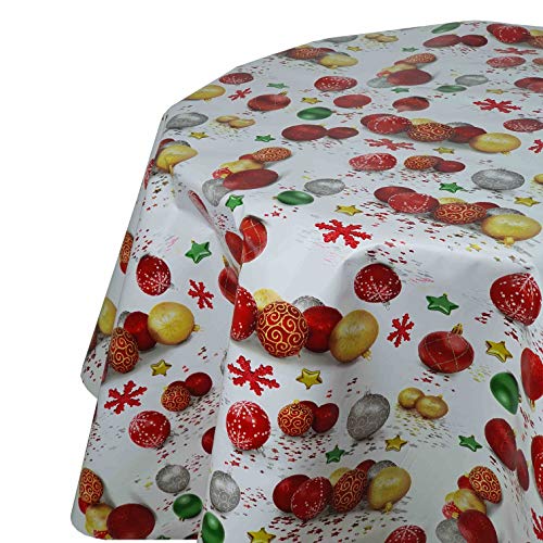 Wachstuch Wachstischdecke Tischdecke Weihnachten Weihnachtskugel Bunt Rund 100 cm abwaschbar Weihnachtstischdecke von DecoHomeTextil Heimtextilmanufaktur