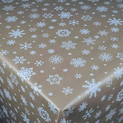 Wachstuch Wachstischdecke Tischdecke Weihnachtstischdecke Größe wählbar Weihnachten Schneeflocken Beige Eckig 120 x 220 cm abwaschbar von DecoHomeTextil Heimtextilmanufaktur