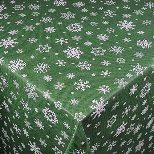 Wachstuch Wachstischdecke Tischdecke Weihnachtstischdecke Größe wählbar Weihnachten Schneeflocken Dunkelgrün Eckig 110 x 100 cm abwaschbar von DecoHomeTextil Heimtextilmanufaktur