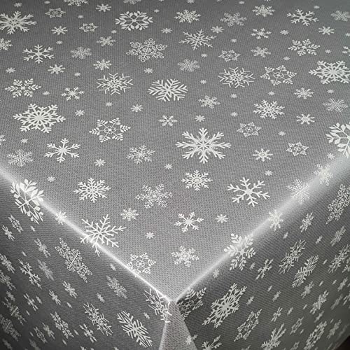 Wachstuch Wachstischdecke Tischdecke Weihnachtstischdecke Größe wählbar Weihnachten Schneeflocken Silber Eckig 140 x 110 cm abwaschbar von DecoHomeTextil Heimtextilmanufaktur