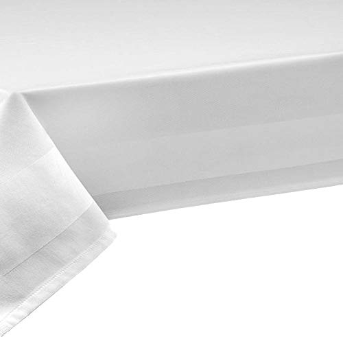 Damast Tischdecke aus 100% Baumwolle Gastro Edition Weiß Eckig 130 x 360 cm Feinste Vollzwirn Qualität aus hochwertigem Ringgarn von DecoHomeTextil