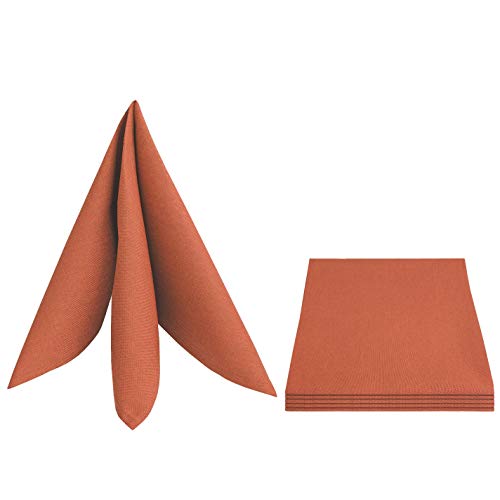 Leinen Optik Servietten 4er-Set Eckig 50 x 50 cm Orange Abwaschbar Wasserabweisend Fleckschutz Pflegeleicht mit Saumrand von DecoHomeTextil Heimtextilmanufaktur