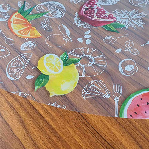 Transparente Folie Tischdecke Tischfolie Schutzfolie mit Muster Tropicas Obst Melone Rund ca. 140 cm abwaschbar von DecoHomeTextil Heimtextilmanufaktur