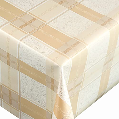 Wachstuch Wachstischdecke Tischdecke Größe wählbar Unverwüstlich Brilliant Karat Beige Eckig 100 x 140 cm abwaschbar Gartentsichdecke von DecoHomeTextil Heimtextilmanufaktur