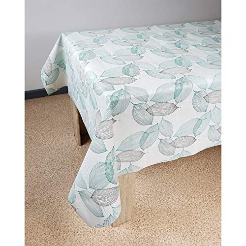 DecoMeister Wachstuch Tischdecke Tischbelag Tischabdeckung abwaschbar Tischtuch Tischfolie Tischplattenschutz Vinyl-Tischdecke Küche Esszimmer Küchentisch 140x120 cm Blaue Blätter von DecoMeister