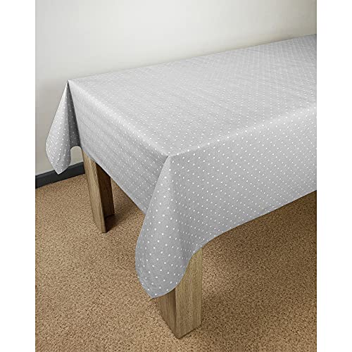 DecoMeister Wachstuch Tischdecke Tischbelag Tischabdeckung abwaschbar Tischtuch Tischfolie Tischplattenschutz Vinyl-Tischdecke Küche Esszimmer Küchentisch 140x110 cm Grau mit Weißen Punkten von DecoMeister