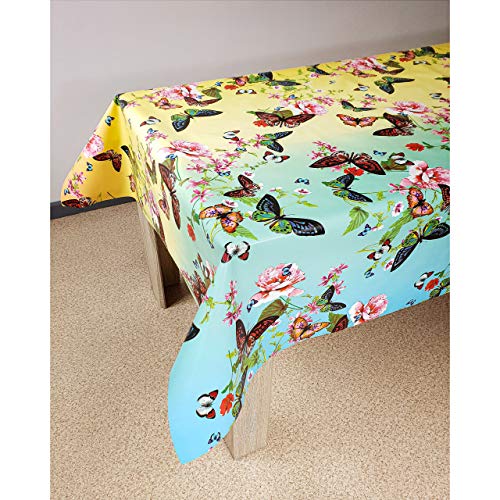 DecoMeister Wachstuch Wachstischdecke Tischdecke Wachstuchtischdecke Tischdekoration wasserabweisend Rechteck abwischbar lebensmittelecht PVC Tafeltuch 140x210 cm Aimée Schmetterlinge Bunt von DecoMeister