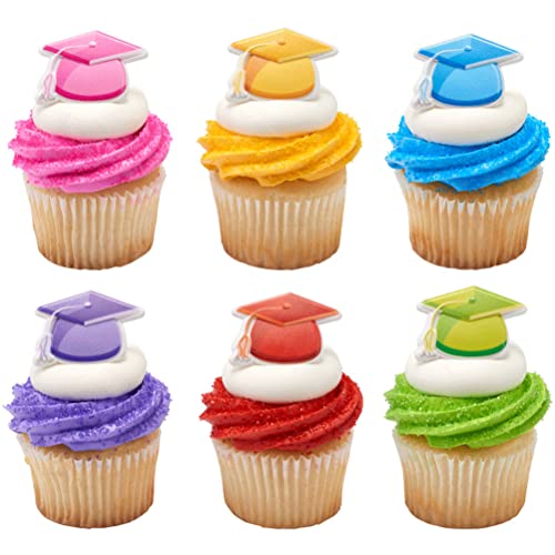 DecoPac Bright Grad Abschlusskappen Hüte Cupcake Ringe Party Favors - 24 ct von DecoPac