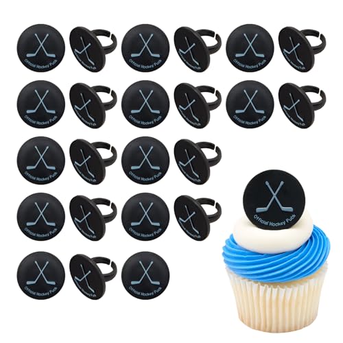 DecoPac Eishockey-Ringe, Eishockey-Puck-Cupcake-Dekorationen, Hockey-Cupcake-Topper, schwarz, lebensmittelecht & gebrauchsfertig - 24 Stück von DecoPac