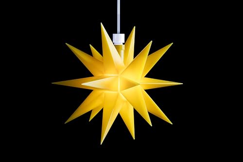 DecoTrend GmbH Sterntaler Dekostern | Weihnachtsstern | Kunststoff | Mini-Stern | 18-Zacker | Gelb | 12cm | Innen | LED | Batterie | mit Fernbedienung & Timer von DecoTrend GmbH