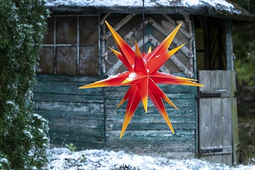 Sterntaler Dekostern | Weihnachtsstern | 18-Zacker | Faltstern | Kunststoff | Rot/Gelb | 80cm | Außen | Glühbirne | Netzstecker von DecoTrend GmbH